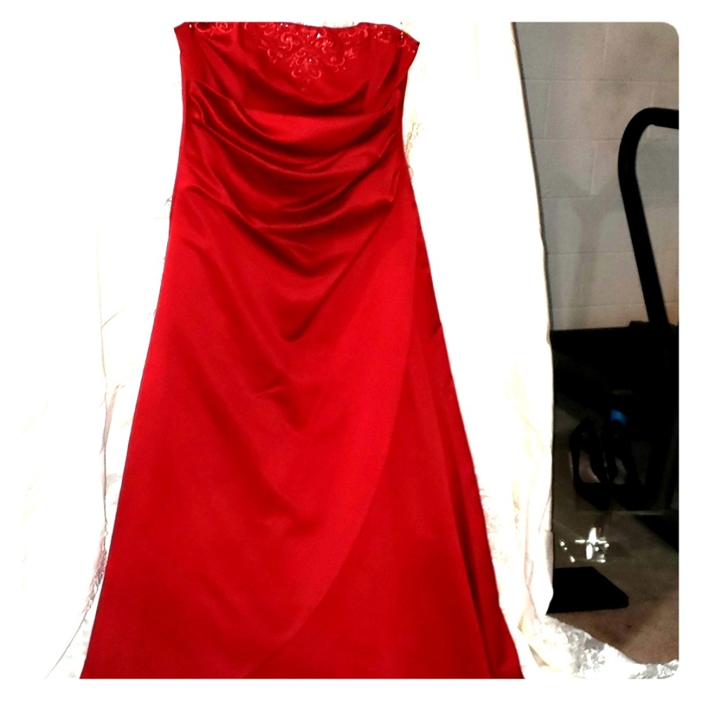 David's Bridal strapless gown